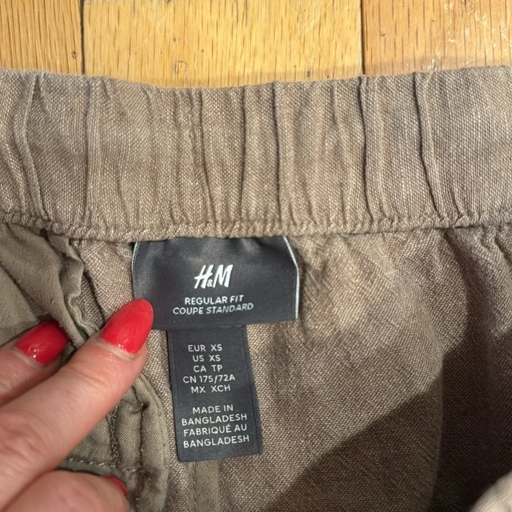 H&M | Tan Linen pants | drawstring | elastic waist | size XS